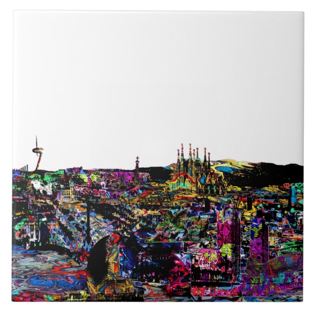 Barcelona, Spain in graffiti Ceramic Tile (Front)