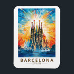 Barcelona Spain La Sagrada Familia Travel Art Magnet<br><div class="desc">Barcelona retro vector travel design. Barcelona,  the cosmopolitan capital of Spain’s Catalonia region,  is known for its art and architecture.</div>