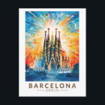 Barcelona Spain La Sagrada Familia Travel Art Postcard<br><div class="desc">Barcelona retro vector travel design. Barcelona,  the cosmopolitan capital of Spain’s Catalonia region,  is known for its art and architecture.</div>