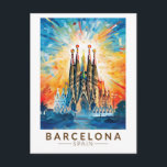 Barcelona Spain La Sagrada Familia Travel Art Postcard<br><div class="desc">Barcelona retro vector travel design. Barcelona,  the cosmopolitan capital of Spain’s Catalonia region,  is known for its art and architecture.</div>