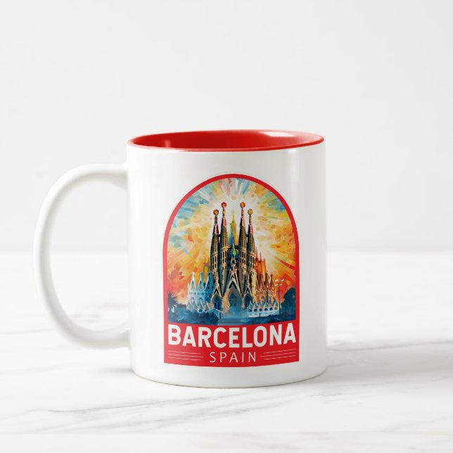 Barcelona Spain La Sagrada Familia Travel Art Two-Tone Coffee Mug (Left)
