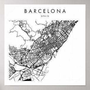 Barcelona Spain Minimal Modern Street Map Poster