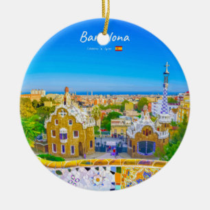 Barcelona, Spain - Park Guell Gaudi Mosaic Ceramic Ornament