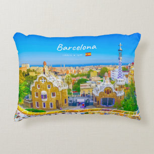 Barcelona, Spain - Park Guell Gaudi Mosaic Decorative Cushion