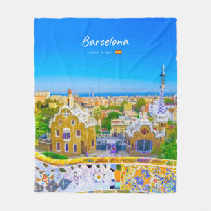Barcelona, Spain - Park Guell Gaudi Mosaic Fleece Blanket