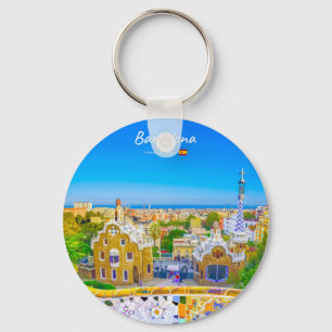 Barcelona, Spain - Park Guell Gaudi Mosaic Key Ring