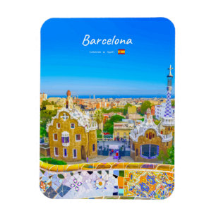 Barcelona, Spain - Park Guell Gaudi Mosaic Rounded Magnet