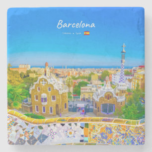 Barcelona, Spain - Park Guell Gaudi Mosaic Stone Coaster