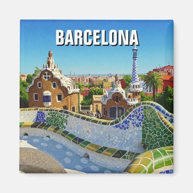 Barcelona Spain Park Güell Travel Magnet (Front)