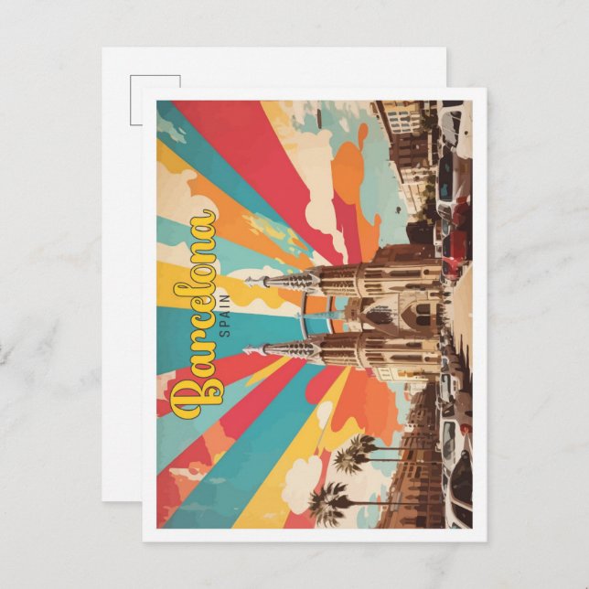 Barcelona Spain Pop Art Travel Illustration Postcard (Front/Back)