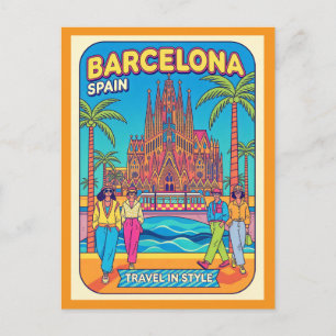 Barcelona Spain Retro 1990s Travel Postcard