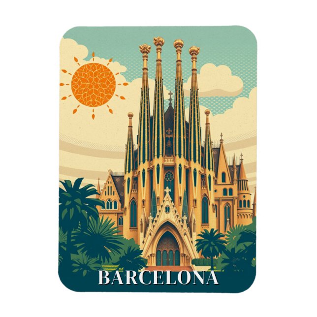 Barcelona Spain Retro Travel Abstract Magnet (Vertical)