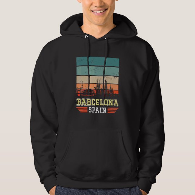 Barcelona Spain Retro Vintage Sunset Skyline Barce Hoodie (Front)