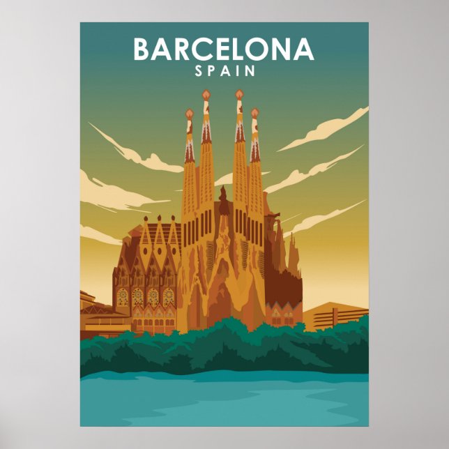 Barcelona Spain Sagrada Família Illustration Poster (Front)