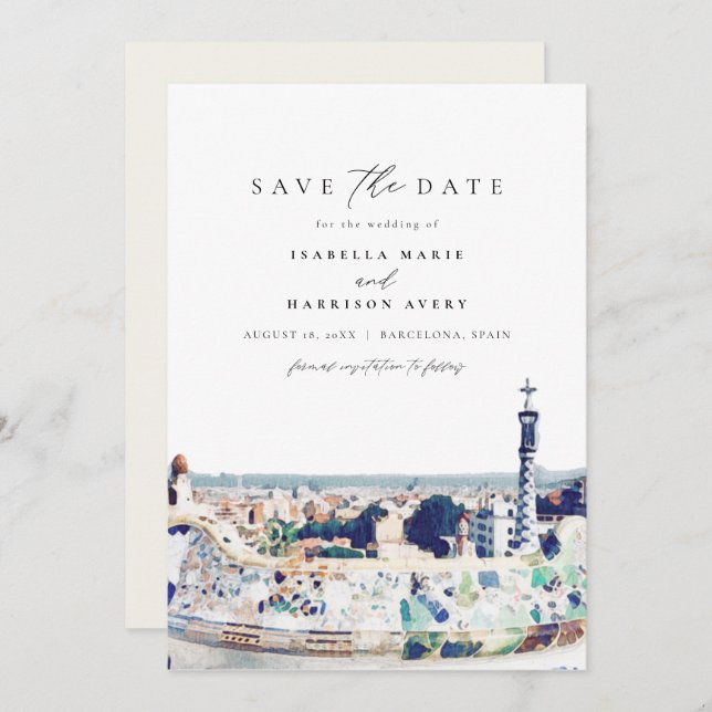 BARCELONA Spain Skyline Destination Save the Date  Invitation (Front/Back)