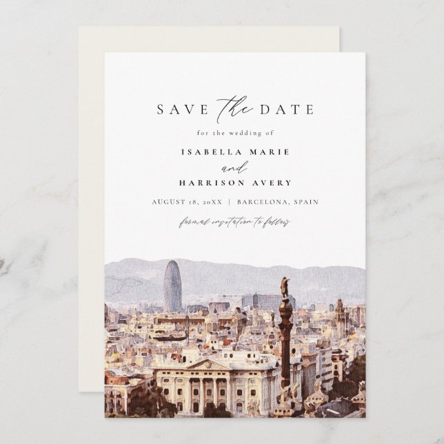 BARCELONA Spain Skyline Destination Save the Date Invitation (Front/Back)