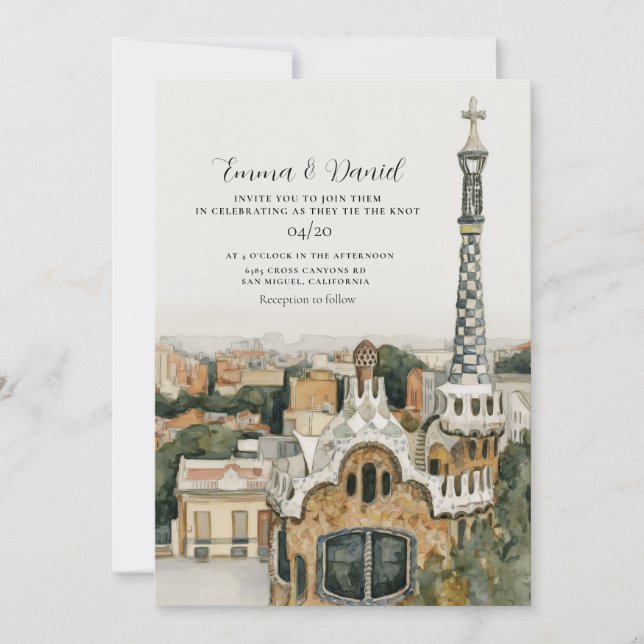 BARCELONA Spain Skyline Destination Wedding Invitation (Front)