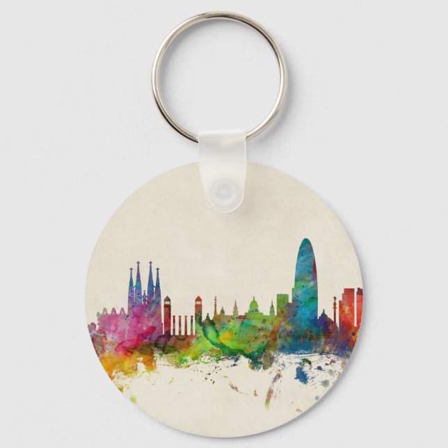 Barcelona Spain Skyline Key Ring (Front)