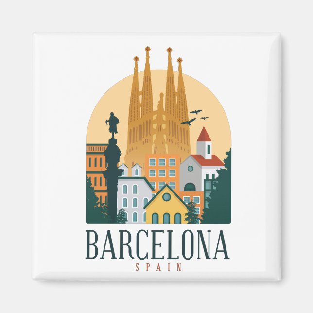 Barcelona Spain Skyline Metal Magnet (Front)