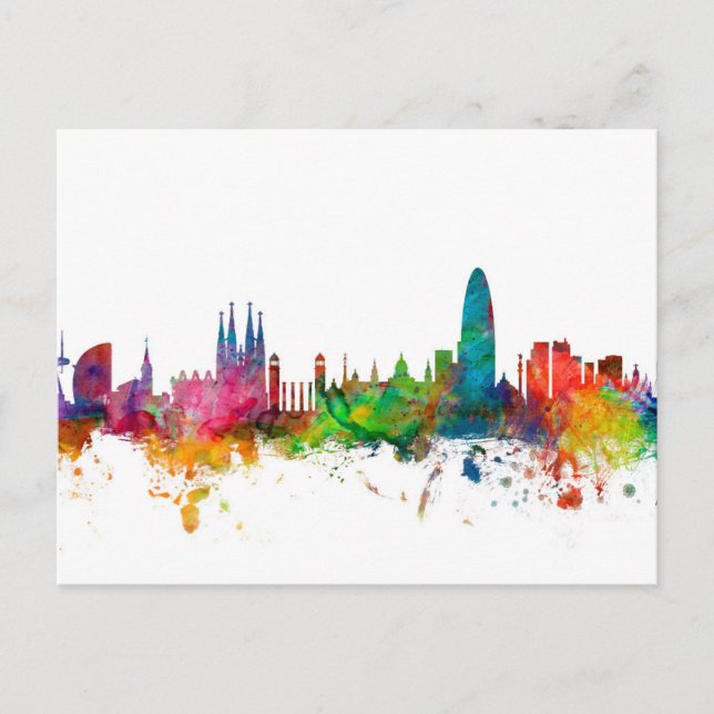 Barcelona Spain Skyline Postcard (Front)