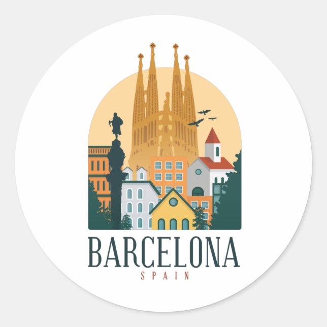 Barcelona Spain Skyline Rounded Sticker (Front)