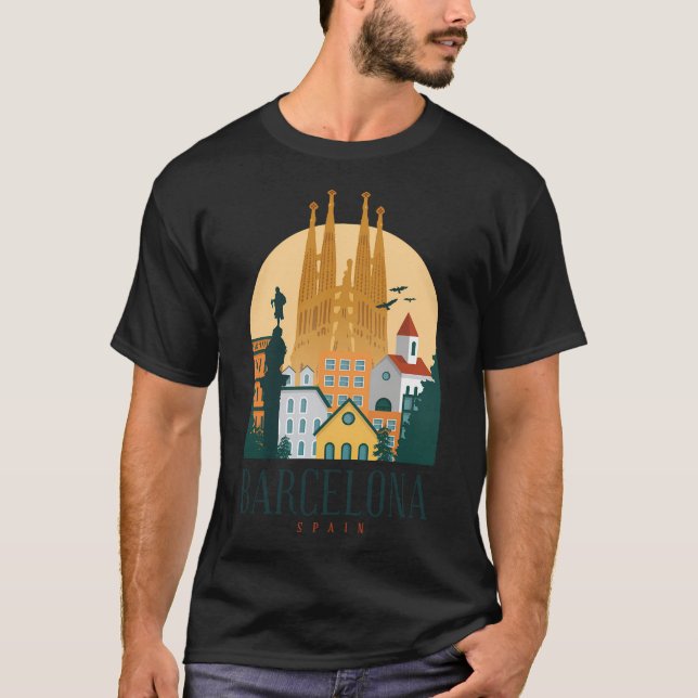 Barcelona Spain Skyline Shirt Design (Front)