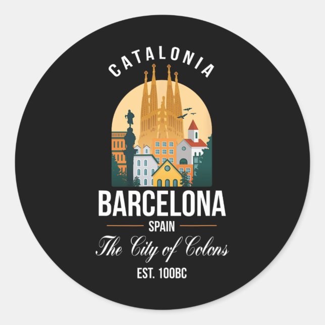 Barcelona Spain Skyline Souvenirs Family Vacation  Classic Round Sticker (Front)
