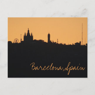 Barcelona, Spain Sunset Skyline Postcard