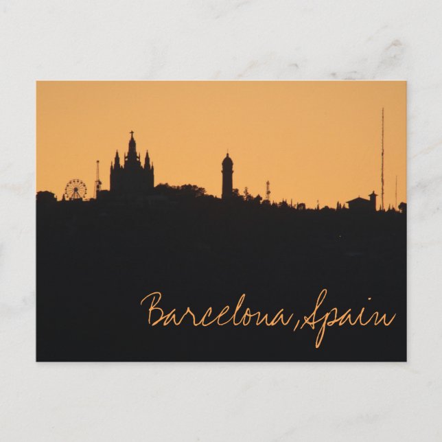 Barcelona, Spain Sunset Skyline Postcard (Front)