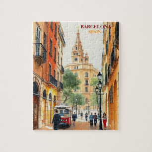 barcelona spain Travel Art Vintage Jigsaw Puzzle