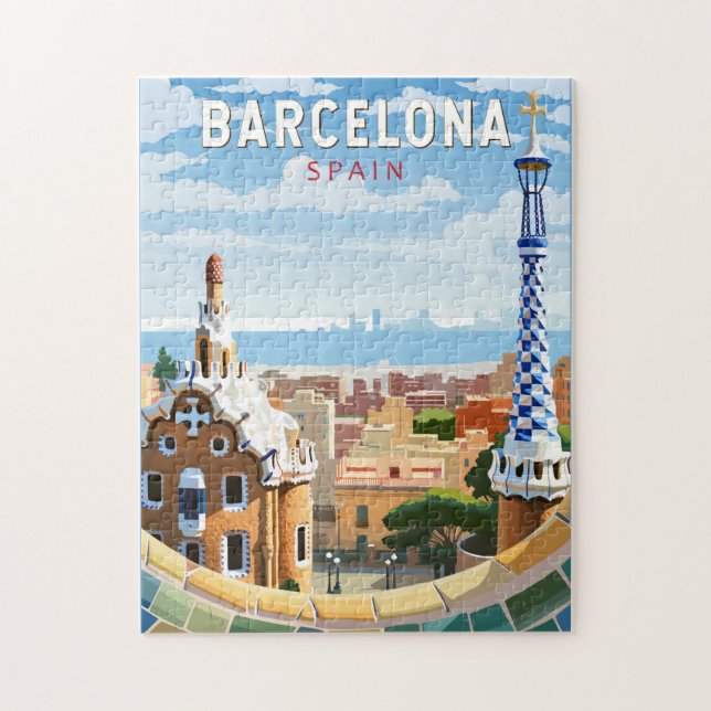 Barcelona Spain Travel Art Vintage Jigsaw Puzzle (Vertical)