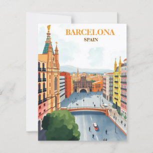 barcelona spain Travel Art Vintage Postcard