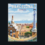 Barcelona Spain Travel Art Vintage Postcard<br><div class="desc">Barcelona retro vector travel design. Barcelona,  the cosmopolitan capital of Spain’s Catalonia region,  is known for its art and architecture.</div>
