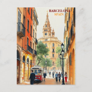 barcelona spain Travel Art Vintage Postcard