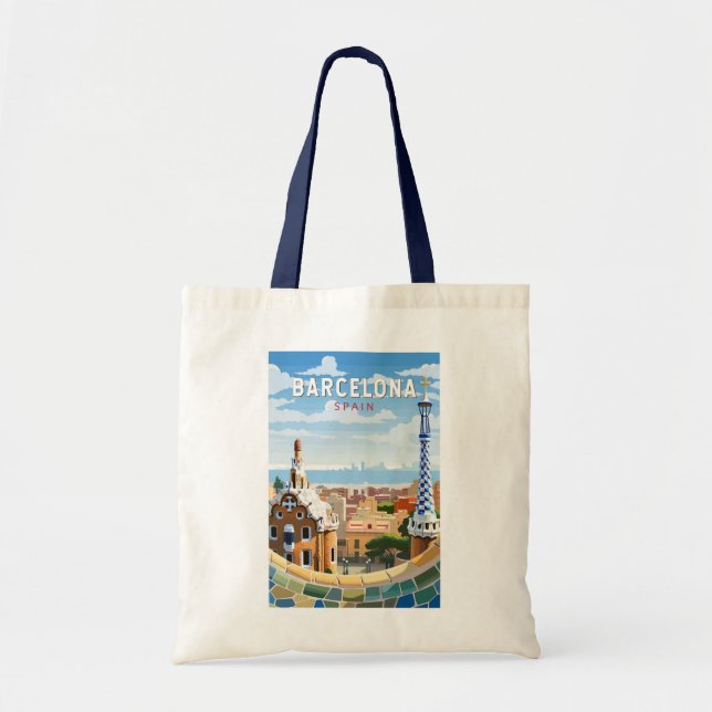 Barcelona Spain Travel Art Vintage Tote Bag (Front)