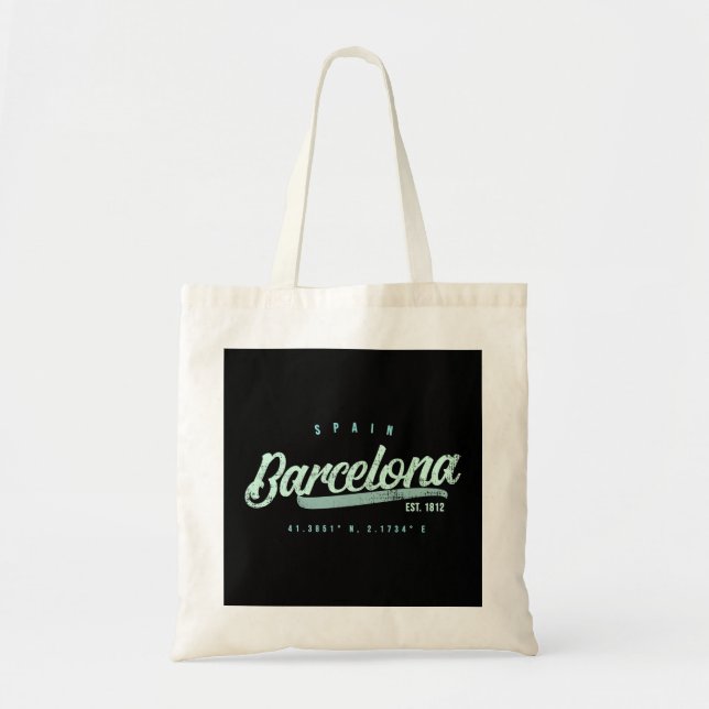 Barcelona Spain Travel Retro Hoodie Tote Bag (Front)