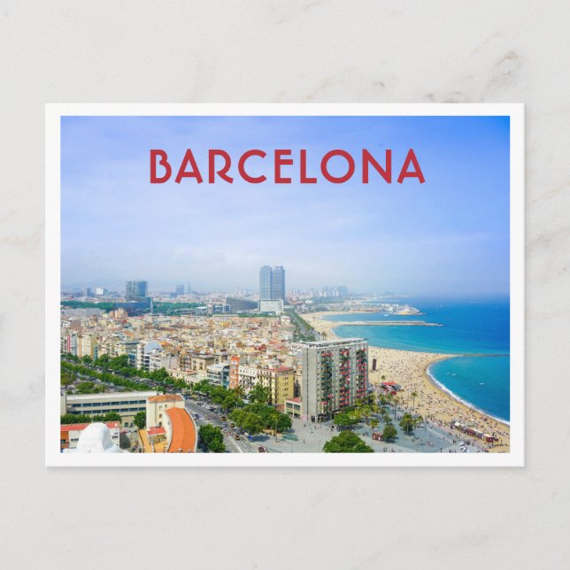 Barcelona Spain View of the City and Beach Postcard (Front)