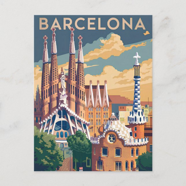 Barcelona Spain vintage Holiday Postcard (Front)