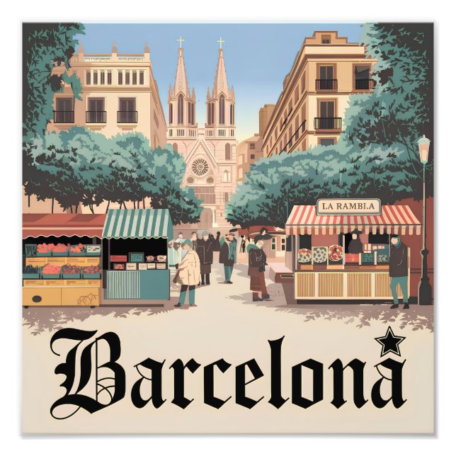 Barcelona Spain vintage Photo Print (Front)