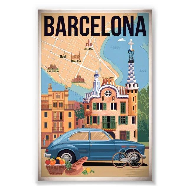 Barcelona Spain vintage Photo Print (Front)