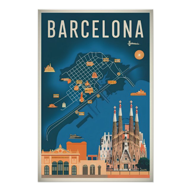 Barcelona Spain vintage Poster (Front)