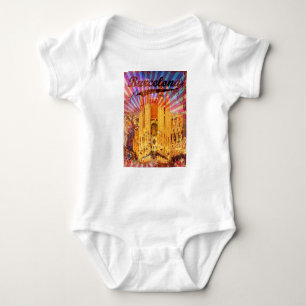 Barcelona, Spain, Vintage poster Baby Bodysuit