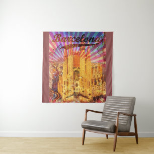 Barcelona, Spain, Vintage poster Tapestry
