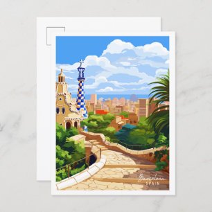 Barcelona Spain vintage travel illustration Postcard