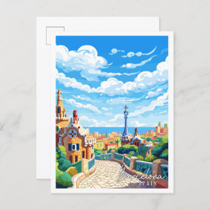Barcelona Spain vintage travel illustration Postcard