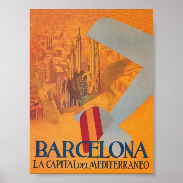 Barcelona Spain Vintage Travel Poster (Front)