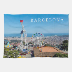 Barcelona Tibidabo view tea towel