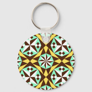 Barcelona tile pattern in yellow, brown and blue key ring