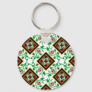 Barcelona tile red floral pattern key ring