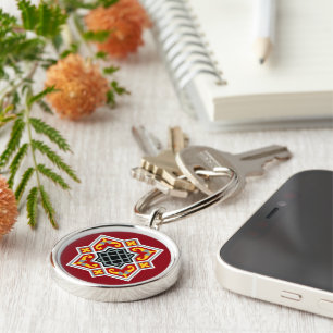 Barcelona tile red octagonal pattern on red key ring